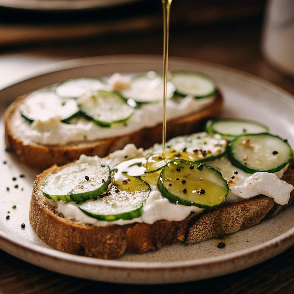 Cucumber Sourdough Toast with Lemon EVOO